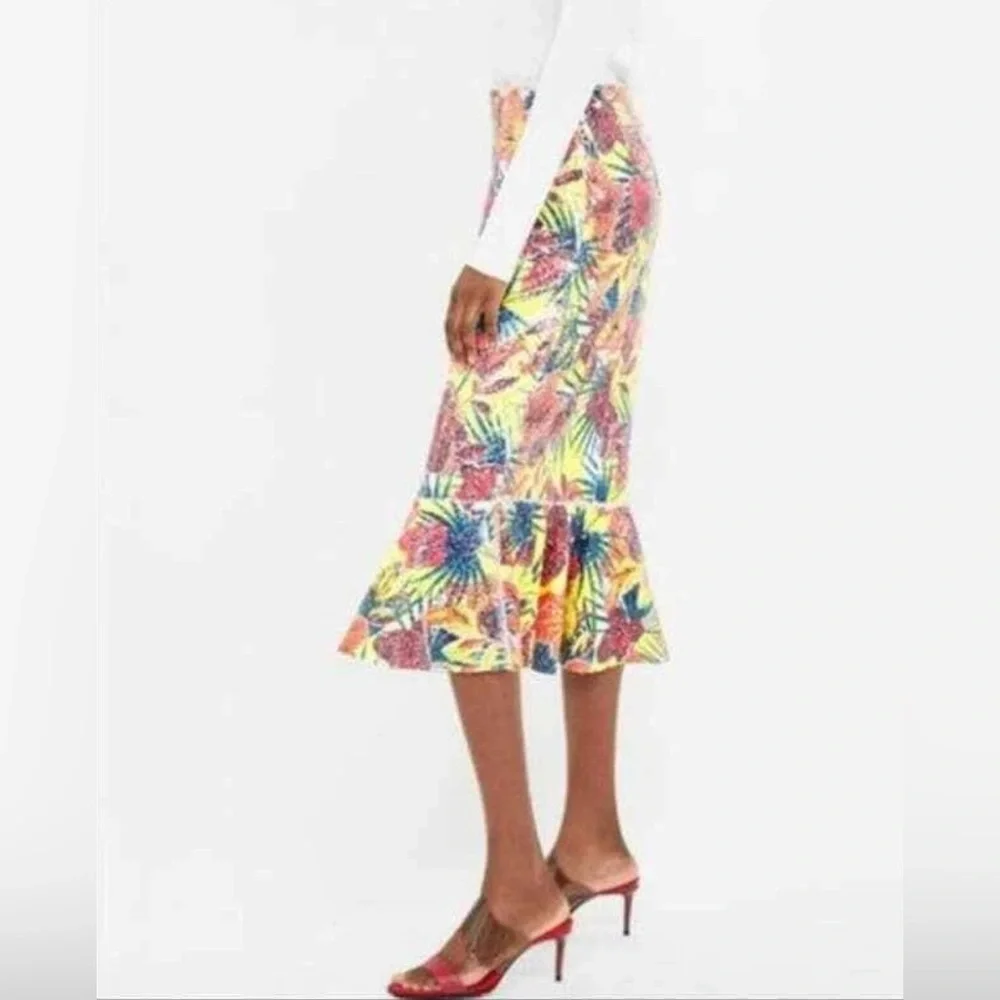 Zara Floral Sequin High Waisted Mermaid Fit and Flare Midi Skirt size small - Picture 3 of 15